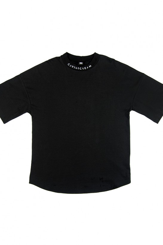 Neck-Back oversize black sleeve T-shirt  - White logo (front/back) T-shirts