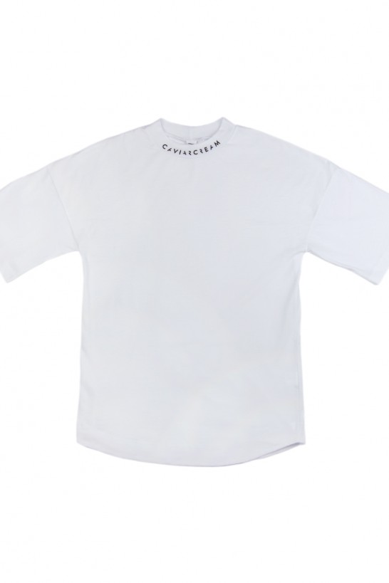 Neck-Back oversize sleeve T-shirt white with black silkscreen (front/back) T-shirts