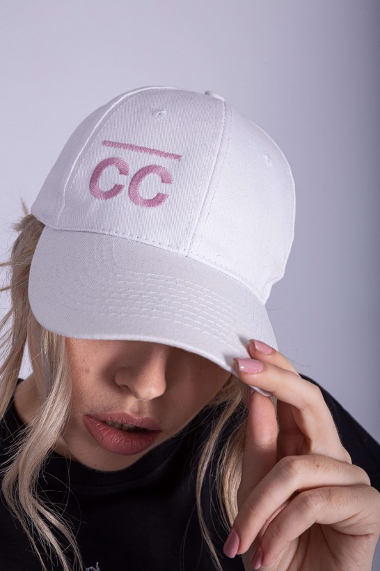 White Hat with Baby pink CC logo Hats