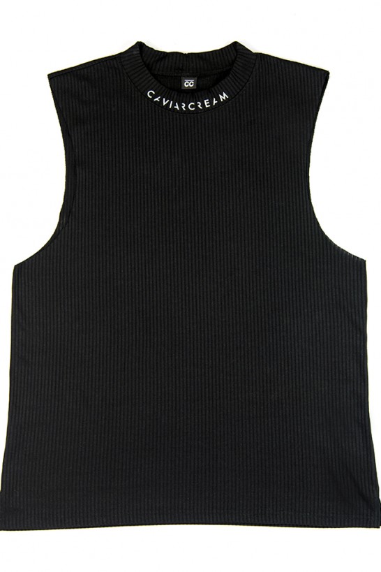 Vest oversize Black Caviar Cream neckline with white logo at the neckline Vests