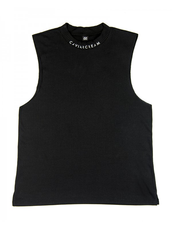 Vest oversize Black Caviar Cream neckline with white logo at the neckline