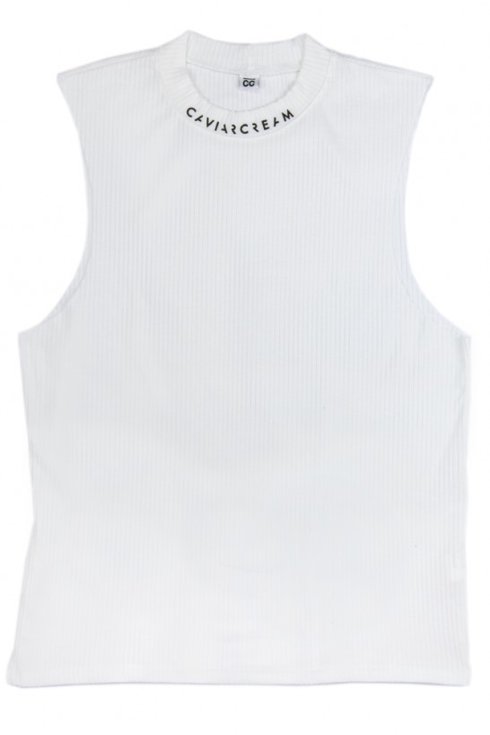 Vest oversize ecru with Caviar Cream logo at the neckline Vests