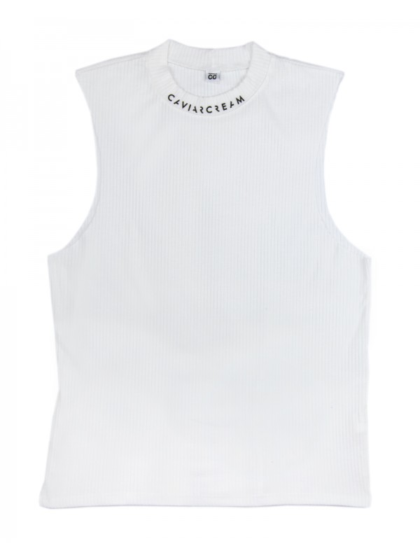 Vest oversize ecru with Caviar Cream logo at the neckline