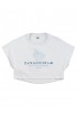 Women T-shirt crop white with blue logo and rose