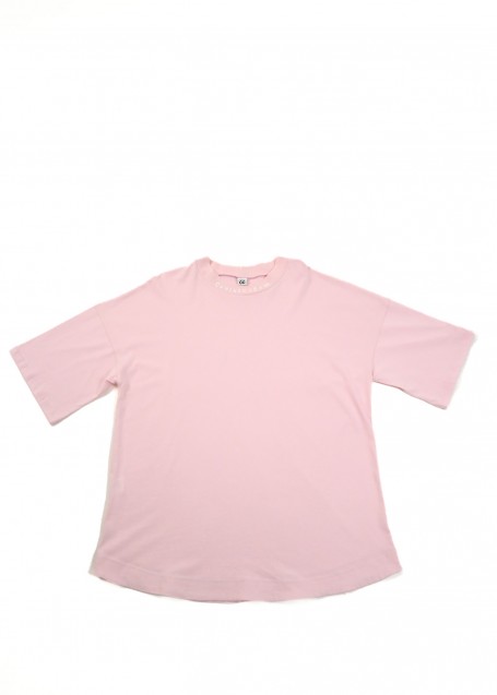 Neck-Back oversize pink sleeve T-shirt  - White logo (front/back)