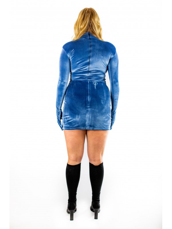 ''T4CC'' Velvet Bodysuit Blue