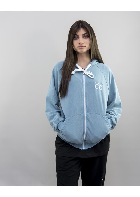 CC Zipped Hoodie Bright Blue white with White logo (front/back)