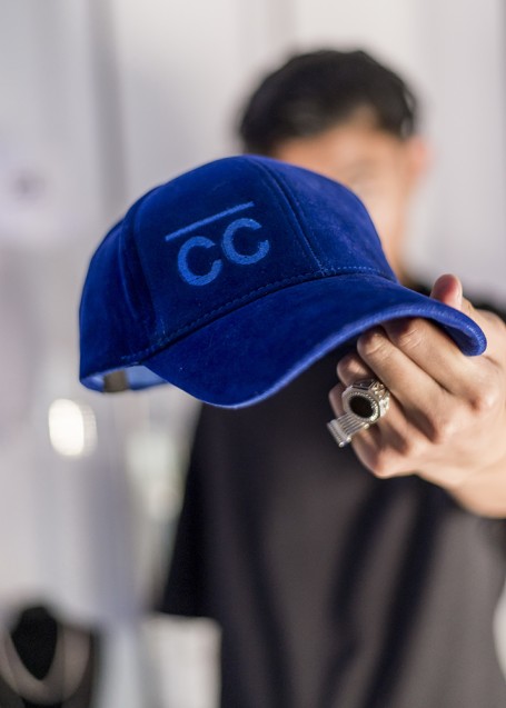Blue Velvet Hat with blue CC logo